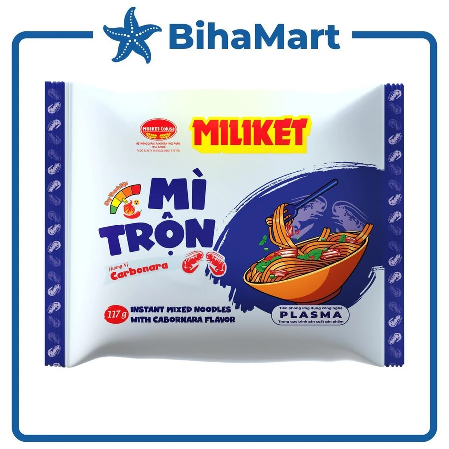 Mì trộn Miliket hương vị Carbonara, Mì trộn Carbonara Miliket, Mì Miliket trộn Cabonara (117g/gói)
