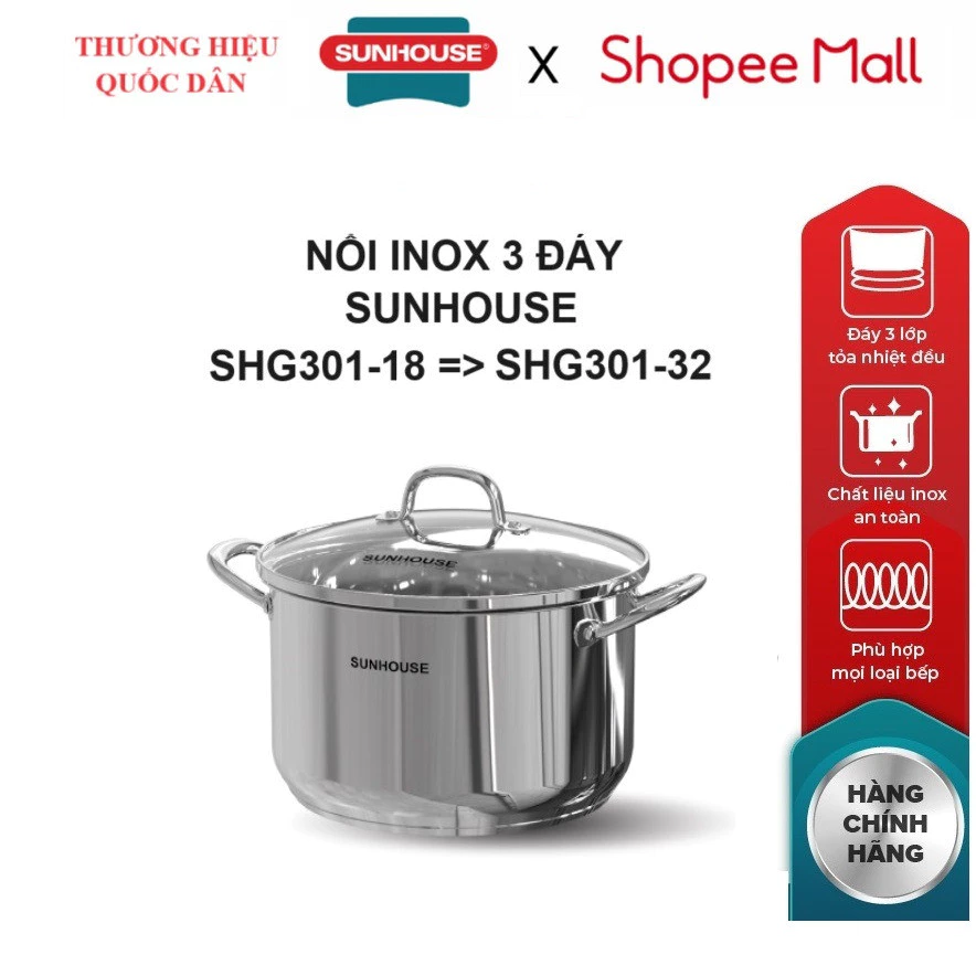 Nồi inox 3 đáy Sunhouse SHG301 đường kính 32cm