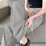 Quần Ống Rộng Kẻ Sọc Chất Liệu Đũi Xốp Siêu Mềm Mát Mặc Mùa Hè Siêu Xinh